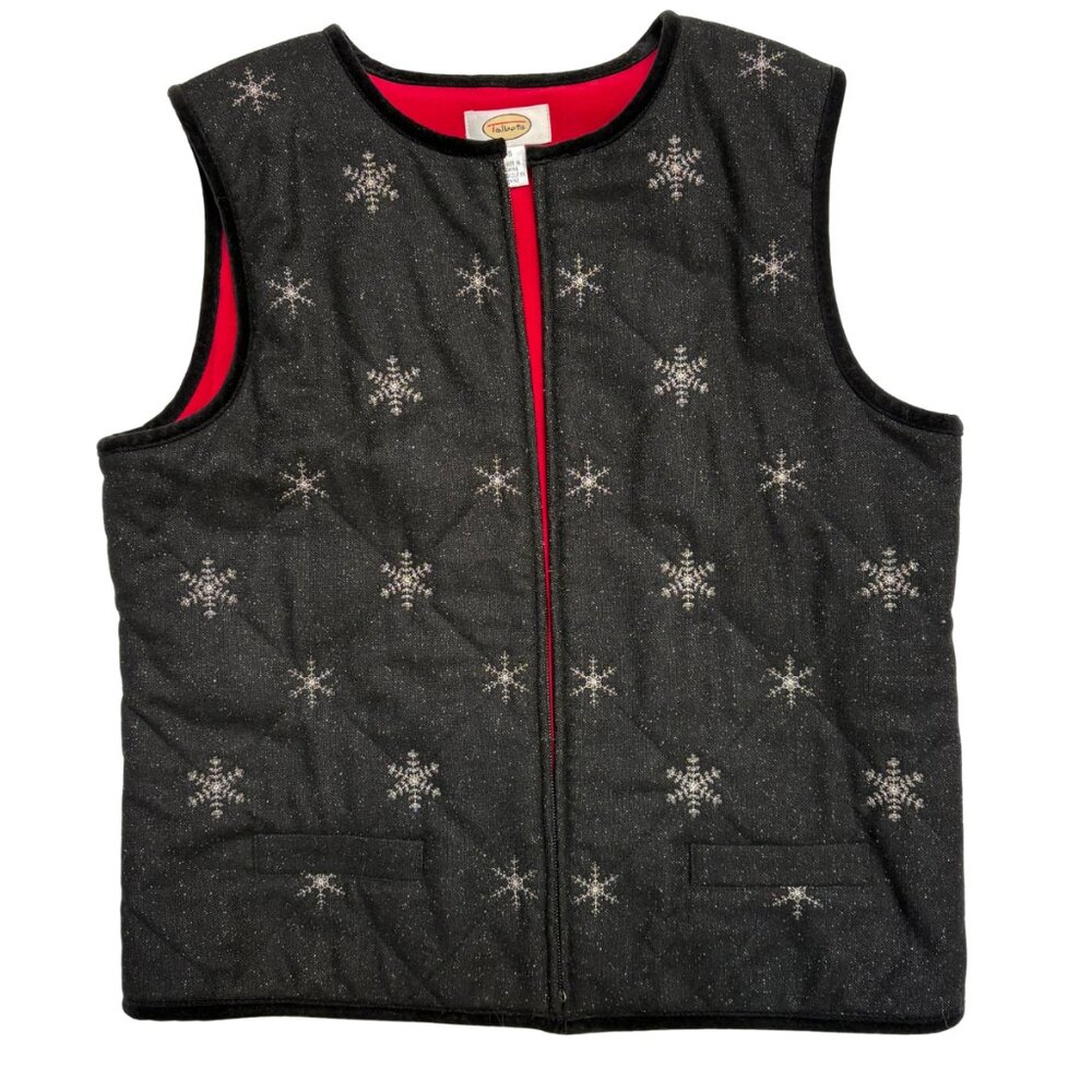 Talbots Snowflake Zip Vest – Size Small – Wool Blend – Winter Chic
